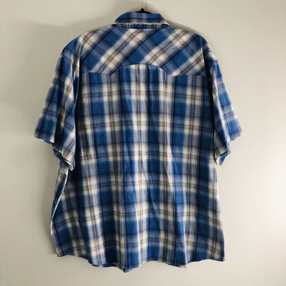 Wrangler Wrancher Mens Size 3X Blue Plaid Pearl Snap Shirt Cowboy Farmer Classic - Picture 11 of 16